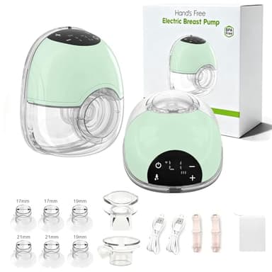 Milchpumpe Elektrisch, tragbare freihändige Doppel-Brustpumpe 4 Modi 12 Stufen mit 17/19/21mm Flansch im 2-Pack inkl. Tragegurt abpumpen muttermilch Elektrisch Electric Breast Pump Portable (Green)