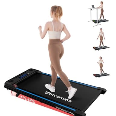 CITYSPORTS Laufband mit Steigung, Walking Pad mit 11 %–14 % Neigung, LED-Anzeige & Lichteffekt, 1–6 km/h, Laufband für Zuhause & Büro mit Fernbedienung (Blue)