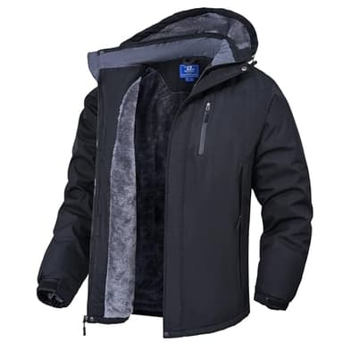 Zoofly Winterjacke Herren Wasserdicht Softshelljacke Warm Fleece Skijacke Winddicht Winter Outdoorjacke Männer Mit Abnehmbarer Kapuze Schwarz-M