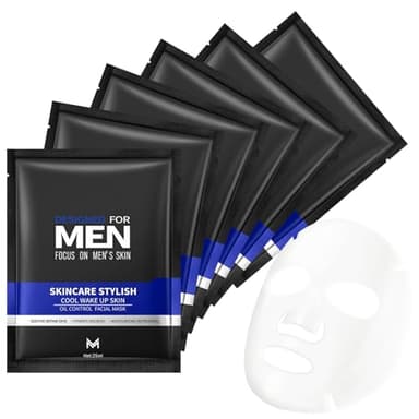 6 Stück Gesichtsmaske Männer, Tuchmasken Gesicht Set für Männers, Feuchtigkeitsspendend Gesichtsmasken Set mit Öl-Kontrolle & Hauterfrischung für Männliche Haut, Geschenkset & Gesichtspflege Männer