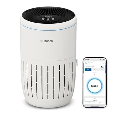 Bosch Air 2000i App-gesteuerter Luftreiniger - Für Räume bis zu 37,5 m² - Entfernt Schadstoffe - Mit 3-in-1 Luftfilter, Smart Sensor, Automatikmodus, Ruhemodus (< 25 dB(A)) - CADR: 180 m³/h