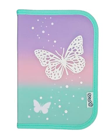 Scooli - Butterfly Wishes Gefülltes Schüleretui - Komplettes Etui mit hochwertigen Stiften und mehr - All-in-One Schuletui - Praktisch für die Schule - Für Mädchen ab 6 Jahren
