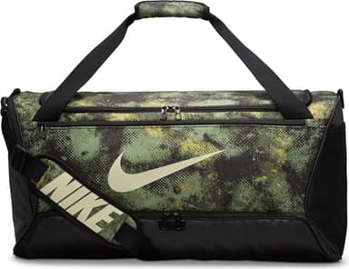 Nike Brasilia M Duffel - 9.5 Camo AOP, Oil Green/Black/Coconut Milk, FZ2585-386, MISC