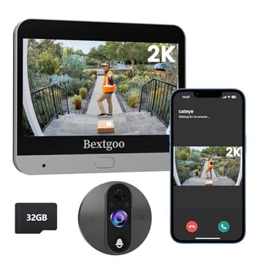 Bextgoo 2K Türspion Kamera WLAN mit 32GB Speicherkarte, Digitaler Türspion Kamera mit 4,3 Zoll Farbbildschirm mit 8000mAh Akku, Intelligente Erkennung, App-Alarm