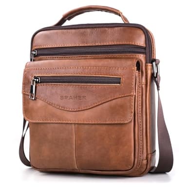 SPAHER Umhängetasche Leder Herren Herrentasche Schultertasche Echtes Leder Handgelenktasche Herren Schultertasche Crossbody Bag Messenger Bags Geschenk für Männer Braun