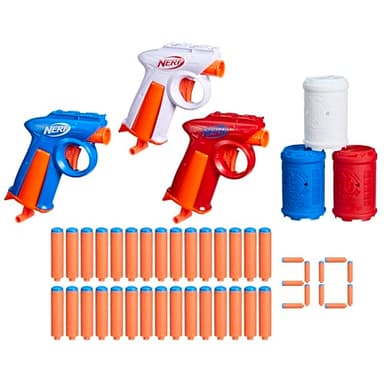 Nerf N Series Backyard Triple Pack, 3 Blaster mit 30 Nerf N1 Darts und 3 Zielen für Abenteuer und Spaß mit Freunden ab 8 Jahren, Outdoor-Spielzeug mit großer Reichweite, Geschenk für Jungen