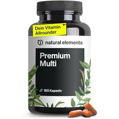 natural elements Premium Multivitamin – 180 hochdosierte Komplex-Kapseln – wertvolle Vitamine A-Z – Premium-Rohstoffe – mit Bioaktiv-Formen – ohne unnötige Zusätze – laborgeprüfte Qualität