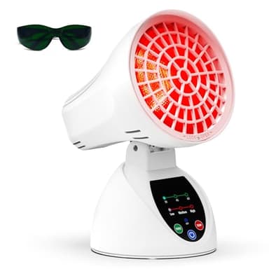 Relhafethy Rotlichtlampe 150W, Infrarotlampe mit 3 Temperaturstufen, 30/45/60 Min Timer, Winkelverstellbar, Kippschutz mit Automatischer Abschaltung für Büro & Zuhause