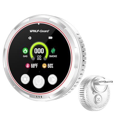 5IN1 Rauch-, Gas- und CO-Melder mit Stecker für Haus, Kohlenmonoxidmelder CO-Warnmelder, Rauchmelder, Gasmelder Brenngas-Warnmelder für Erdgas LPG Methan Propan Butan, HD13-CGS (Weiß)