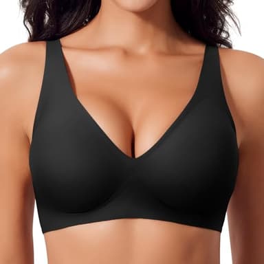 Ganado Damen BH Tiefem V-Ausschnitt Nahtloser BH Ohne Bügel Push Up BHS Bralette Soft Bequem BHS Bügellos Bustier (Schwarz, 2XL)