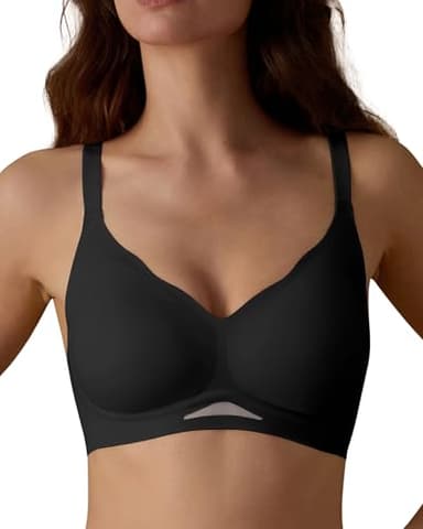 SHARICCA Damen BH Ohne Bügel Bequemer Nahtloser BHS T-Shirts Push Up V-Ausschnitt Weicher Gepolstert Bustier Seamless Bra mit Verstellbaren Trägern(Schwarz-1P01-L)