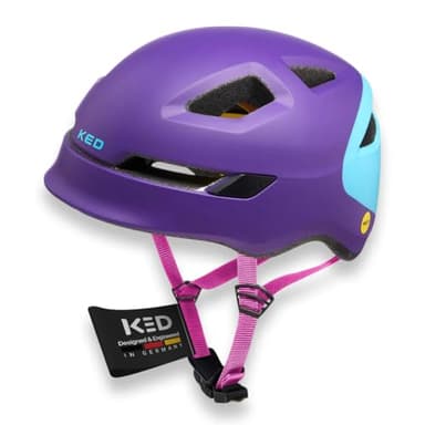 KED POP Kinderhelm Für Jungen Und Mädchen – Leicht Mit 8 Belüftungsöffnungen, MIPS Schutz, LED-Rücklicht Und Komfortable K-Fit Anpassung | Farbe: Purple SkyBlue | Größe: 52-56 (M)