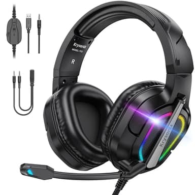 Krysenix PG2 RGB Gaming Headset für PS4, PS5, PC, Xbox,Switch,Ps5 Gaming Headset mit Mikrofon, Over-Ear Kopfhörer,Ps4 Kopfhörer mit 3,5mm Klinke,Reines Schwarz