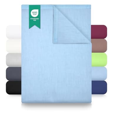 Green Mark Textilien Klassische Bettlaken – Flaches Laken aus 100% Baumwolle, ohne Gummi, hautfreundlich, pflegeleicht, bei hohen Temperaturen waschbar – Hell Blau – 150x250 cm