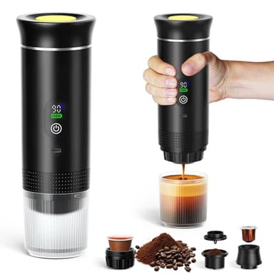 ADOGO Tragbare Espresso Kaffeemaschine mit Akku, 20 Bar Druck, elektrisch beheizt, kompatibel mit NS-Kapseln & gemahlenem Kaffee, für Reisen & Camping