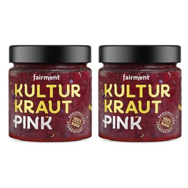 fairment Kultur Kraut Pink - lebendiges Bio Sauerkraut im Glas mit Rotkohl, Ingwer und Koriander - natürlich fermentiert und nicht pasteurisiert