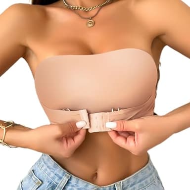 Quixion Trägerloser Push-Up-BH für Damen, Trägerloser BH für Damen, Trägerloser BH für große Brüste, Push-Up-Lift, Multiway-BH mit Frontverschluss in Nude für den Alltag, Partys und Hochzeiten