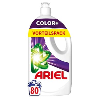 Ariel Flüssigwaschmittel, 80 Waschladungen Color+ Waschmittel, Kraftvolle Fleckenentfernung in nur 1 Waschgang, selbst bei Kaltwaschzyklen
