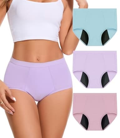 Bobelle Wear 3er Pack Inkontinenz Slip für Damen, Wiederverwendbare Periodenunterwäsche Hoch taillierte Baumwolle schützende Menstruationsslips für mittlere Inkontinenz
