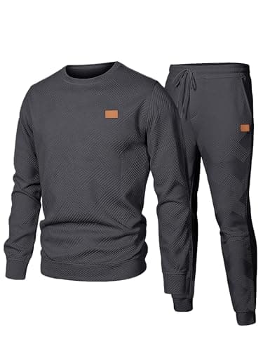 JMIERR Herren Jogginganzug Set 2-Teiliger Sweatshirt Trainingsanzug Casual Sportanzug Herren Sweatshirts und Jogginghose Tracksuit sets mit Strukturmuster,Dunkelgrau XL