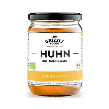 Grizzly Foods • BIO Hühnerbrühe (6 x 500ml) • 100% natürlich • Ohne Zucker & Geschmacksverstärker • Lange gekocht • Wertvolle Nährwerte • Fleischbrühe, Fond, Bouillon
