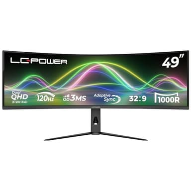 LC-POWER LC-M49QCK 49 Zoll Dual QHD Curved Gaming Monitor (5120 x 1440 Pixel, 32:9 Format, 120Hz, 1000R, Adaptive Sync, HDMI 2.1, DP 1.4), Schwarz