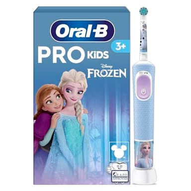 Oral-B Pro Kids Frozen Elektrische Zahnbürste, Electric Toothbrush für Kinder ab 3 Jahren, inklusive Sensitiv+ Modus für Zahnpflege, extra weiche Borsten, 1 Aufsteckbürste, 4 Sticker, blau, lila