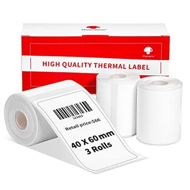 3 Rollen Phomemo M120/M110 Etiketten, 1.57"x 2.36" (40 x 60 mm) Thermoetikettenpapier für Phomemo M120/M110/M200/M220 Etikettendrucker, Weißes Thermoetikett Papier für Barcode, Adresse, Preis