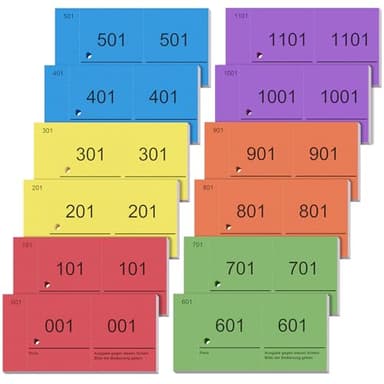 Nezyo 12 Büche Doppelnummern 1-1200 Nummernblöcke Lose Tombola Nummerierte Garderobenmarken Quittungsblock Pfandmarken Großpackung Zahlenblöcke Doppelnummernblock für Garderobe Events Party Messen