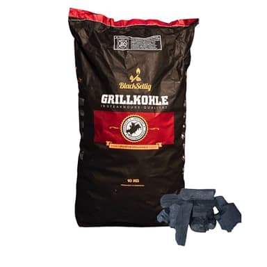 BlackSellig Steakhouse Grillkohle - Premium Quebracho Blanco Holzkohle | Lange Brenndauer | Hohe Hitze | Geringe Rauchentwicklung (10kg)