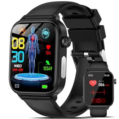 2026 Smartwatch EKG+HRV/Harnsäure/BMI/ΒΙυtzυcker Herren Damen Gesundheitsuhr mit Telefonfunktion/SOS-Taste, 24H Herzfrequenz SPO2 Blutdruck Körpertemperatur Schlafmonitor Fitnessuhr für Android/iOS
