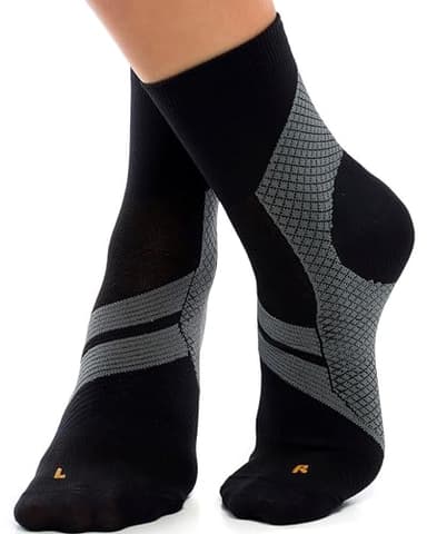 ZaTech Plantarfasziitis Socken, Kompressions Socken, unterstützt Ferse, Knöchel und Fußgewölbe, für bessere Durchblutung, reduziert Fußschwellungen und Schmerzen (Schwarz/Grau, M, 39-41)
