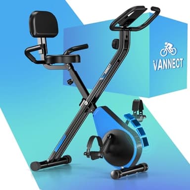 Heimtrainer Fahrrad Klappbar, VANNECT Hometrainer Fahrrad mit 16 Stufen Magnetwiderstand, Pulssensor, 160KG Belastbar, Verstellbarer Rückenlehne & Sitz, Fitnessbikes für Zuhause und Büro