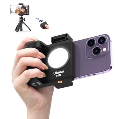 ULANZI CG02 Smartphone Handle Grip, Handy Capgrip mit Aufhelllicht, 3 Stufen Einstellbar, Smartphone Grip mit Fernbedienung, Cold Shoe, Fülllicht für Selfies, TIKTOK, VLOG, Handgriff iPhone, Android