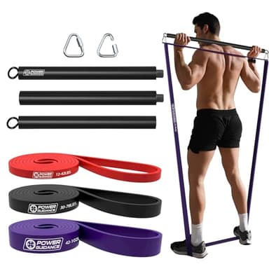 POWER GUIDANCE Widerstandsbänder, Fitnessbänder, Pull Up Resistance Band - Perfekt für Body Stretching, Powerlifting (#7. EIN Satz von 4(rot + schwarz + lila+Pilates Bar)