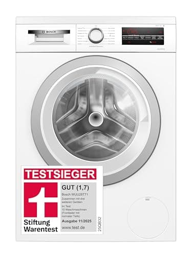 Bosch WUU28T71, Stiftung Warentest Testsieger*, Serie 6 Waschmaschine 8 kg, Unterbaufähig, 1400 UpM, Beladungserkennung, Hygiene Plus, Nachlegefunktion, Frontlader, LED Display, Schontrommel, AquaStop