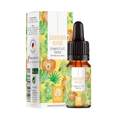 Vitamin D3 K2 Tropfen 100% Vegan für 300 Tage - 500 IE Vitamin D aus Flechten & 25μg Vitamin K für Kinder I Vitamine -Tropfen