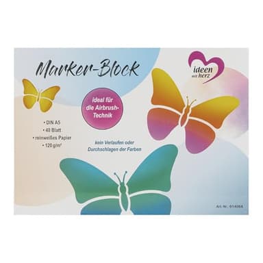Ideen mit Herz Marker-Block | Airbrush-Papier | DIN A5 | 40 Blatt | 120 g/m² | reinweiß | besonders glatte Oberfläche | ideal für Filzmarker, Copic Marker, Alkohol-Stifte