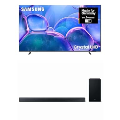 Samsung Crystal UHD 4K TV U7099F 85 Zoll (214 cm) LED AI Fernseher mit MetalStream Design HW-B760GF B-Serie 5.1-Kanal-Soundbar mit kabellosem 6,5"-Subwoofer, Dolby Digital 5.1 & DTS Virtual