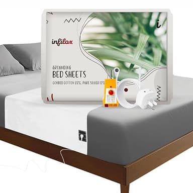 Erdungsmatte für Bett, 88 % Bio-Baumwolle + 12 % reine Silberfaser, Erdungs-Spannbettlaken für alle Matratzengrößen, mit Stopfen, Steckdosen-Tester, Erdungsdraht (weiß, 280 x 60 cm)