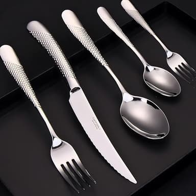 DAFFODILY® Luxus Besteck Set 20-teilig aus 18/10-Edelstahl für 4 Personen mit 2-in-1 Steakmessern - Spülmaschinenfest, Spiegelglanz, Elegante Geschenkbox inklusive