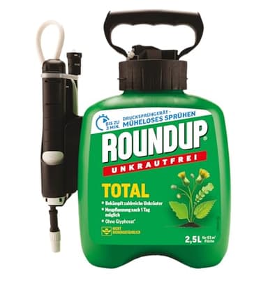 Roundup Unkrautfrei TOTAL Drucksprühsystem, 2,5 L - anwendungsfertig zur effektiven Unkrautbekämpfung für Garten und Hof, biologisch abbaubar