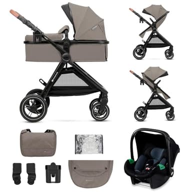 Kinderkraft ESME Pushchair 3-in-1 Complete Set up to 22 kg, Combination Pram Travel Systems with Baby Seat I-size 40-75 cm, Folding, Reclining Position, Beige