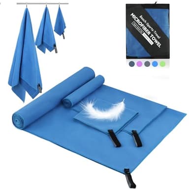 Mikrofaser Handtuch 3er Set (152x76cm Groß Badetuch + 80x40cm Klein Fitness Handtuch + 30x30cm Handtuch), Farbecht Microfaser Handtücher, Sporthandtuch Schnelltrocknendes Handtuchs (Königsblau)