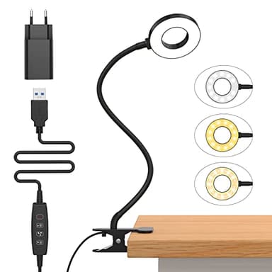 iZELL 23 LED Leselampe Bett Dimmbar -【3 Modi & 10 Helligkeitsstufen】 Augenschutz Klemmlampe mit 40cm Flexiblem Schwanenhal, Buchlampe, Schreibtischlampe mit 10W USB-Ladegerät