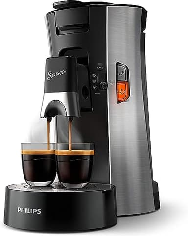 Philips Senseo Select Kaffeepadmaschine mit Kaffeestärkewahl und Memo-Funktion, aus recyceltem Plastik, Farbe: Gebürsteter Stahl (CSA250/10)