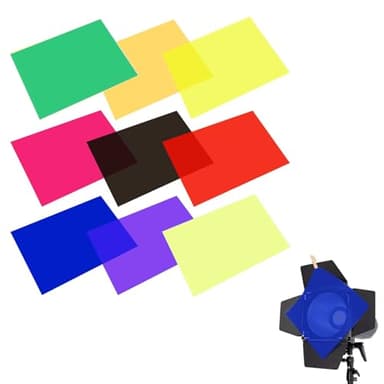 Hitzebeständige Lampenfolie - 9 Farben, 29,7 x 21cm A4 Farbfilter, Farbkorrektur Gel für Lampen - Transparente Farbfolien
