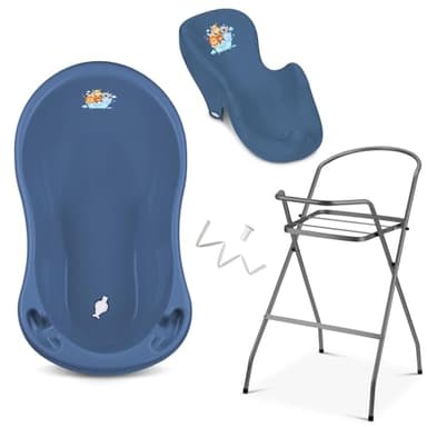 Baby Badewanne mit Gestell 4 Set TÜV Rheinland zertifiziert! Babybadewannen + Baby Badewannensitz +Abfluss + Gestell - Babywanne mit Ständer! Baby Pflegeset für Neugeborene.