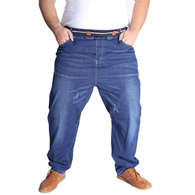 HZQIFEI Herren Jeans Übergröße Jeanshose Dehnbare Loose Fit-Jeans Hose Männer Hohe Taille Stretch Straight Jeans Hose Stonewashed Denim Lange Jeanshose Freizeithose (Blau, 5XL)