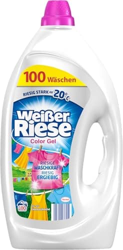 Weißer Riese Color Gel (100 Waschladungen), riesig ergiebiges Color Waschmittel mit riesiger Waschkraft ab 20 °C sorgt für strahlend saubere Wäsche, 100% recycelbar